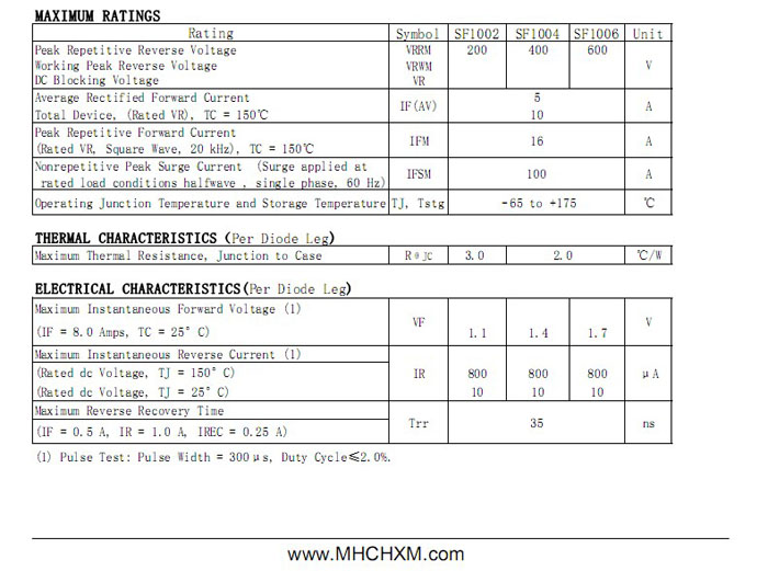 MHCHXM品牌超快恢复二极管SFF1004 MHCHXM品牌超快恢复二极管SFF1004